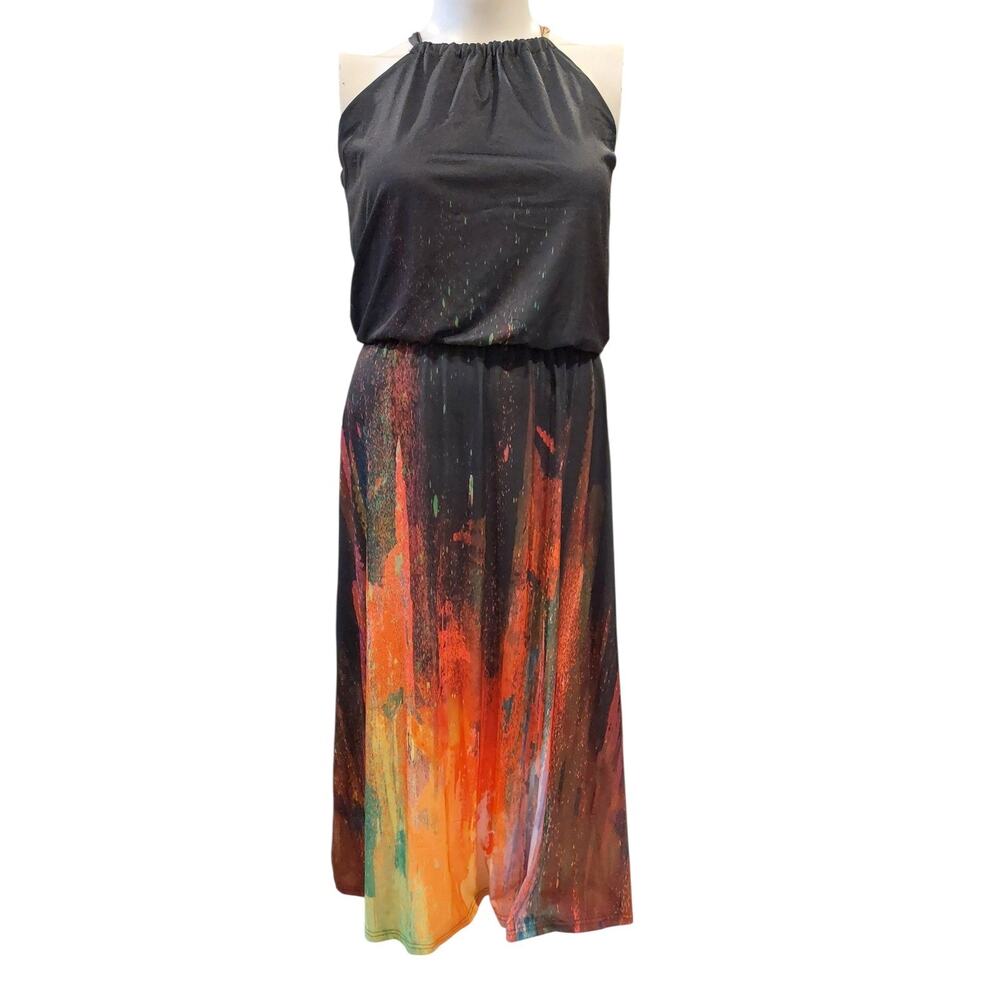 Lily‎ By Firmiana Woman Black Halter Elastic Waist Stretch Long Dress Size L NWT